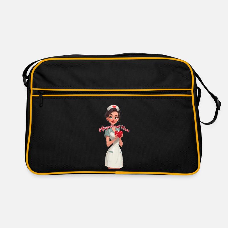 Pflegen mit Herz - Retro Tasche - Schwarz/Gold