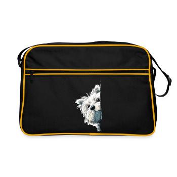 Peeking Westie Terrier Cute Dog Lover Merch - Retro Bag - black/gold - Front