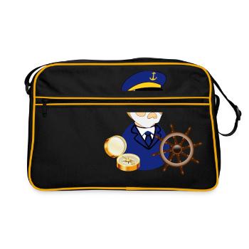 schiff boot kahn uboot segelboot segelschiff yacht - Retro Tasche - Schwarz/Gold - Vorne