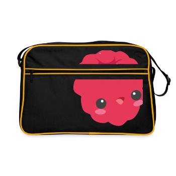 Sweet Raspberry - Süße Himbeere mit einem Lächeln - Retro Tasche - Schwarz/Gold - Vorne