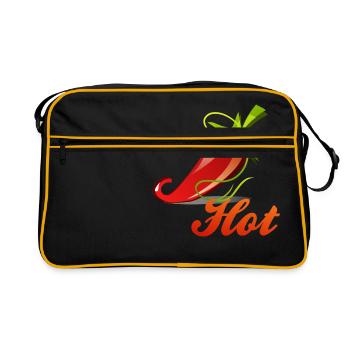 Chili Peperoni Hot Scharf Koch - Retro Tasche - Schwarz/Gold - Vorne