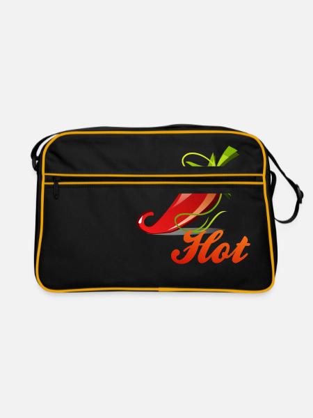 Chili Peperoni Hot Scharf Koch - Retro Tasche - Schwarz/Gold - Vorne