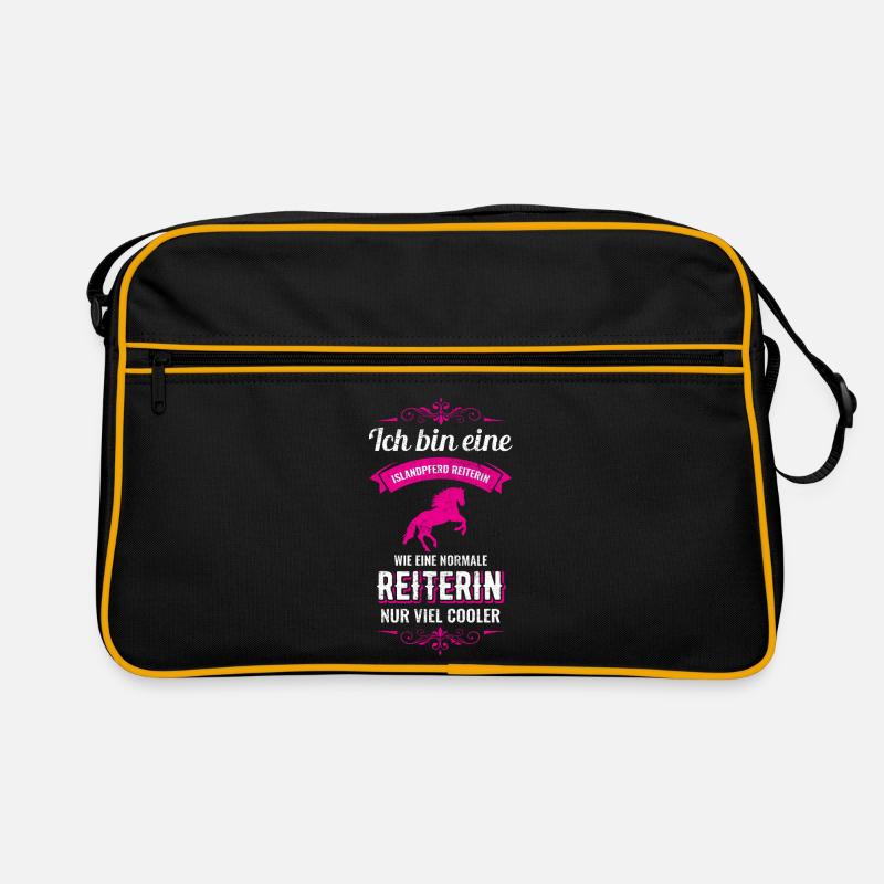 Isländer Islandpferd Pferd Reiterin Geschenk - Retro Tasche - Schwarz/Gold
