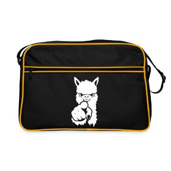 Alpaca points at you – silhouette - Retro Bag - black/gold - Front