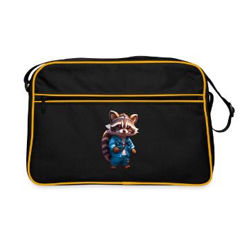 Happy Chibi raccoon racoon in jeans - Retro Bag - black/gold - Front