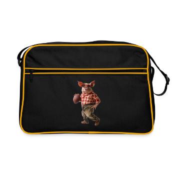 Schweine Fußball - Retro Tasche - Schwarz/Gold - Vorne