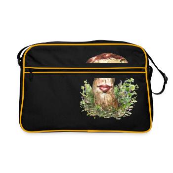 Küß mich! / Pilz / fungi / Surrealismus - Retro Tasche - Schwarz/Gold - Vorne