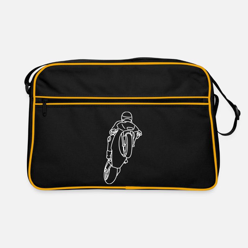 Wheelie extrem mit Rennmotorrad - hell - Retro Tasche - Schwarz/Gold