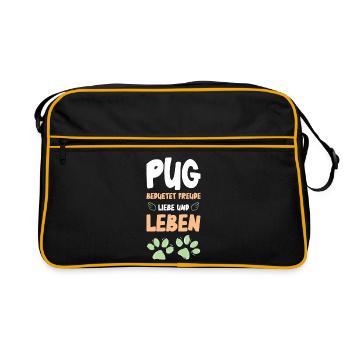 Pug Lebensfreude Design - Retro Tasche - Schwarz/Gold - Vorne