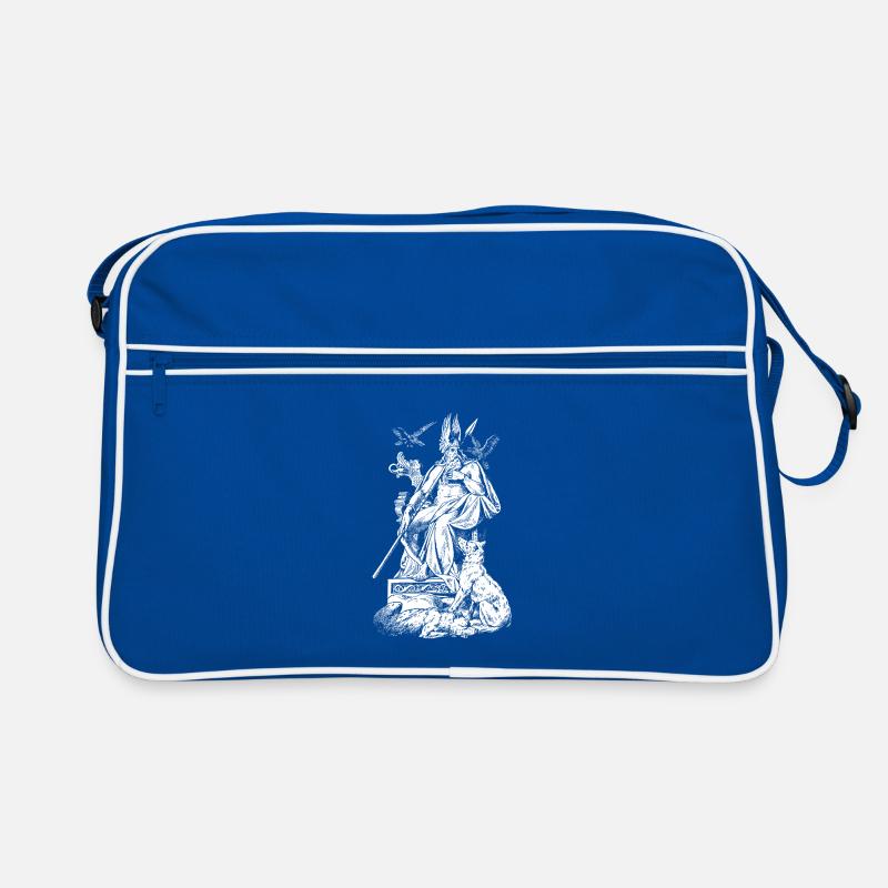 Odin on throne with spears, ravens and wolves Retro Bag