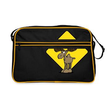 Vorsicht Elch Moose - Retro Tasche - Schwarz/Gold - Vorne
