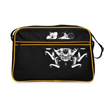 Der Schädel die Blumen und die Schnecke - Retro Tasche - Schwarz/Gold - Vorne