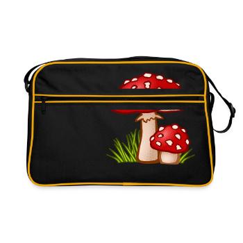 pilze mushrooms fungi veggie gemuese vegetables112 - Retro Tasche - Schwarz/Gold - Vorne