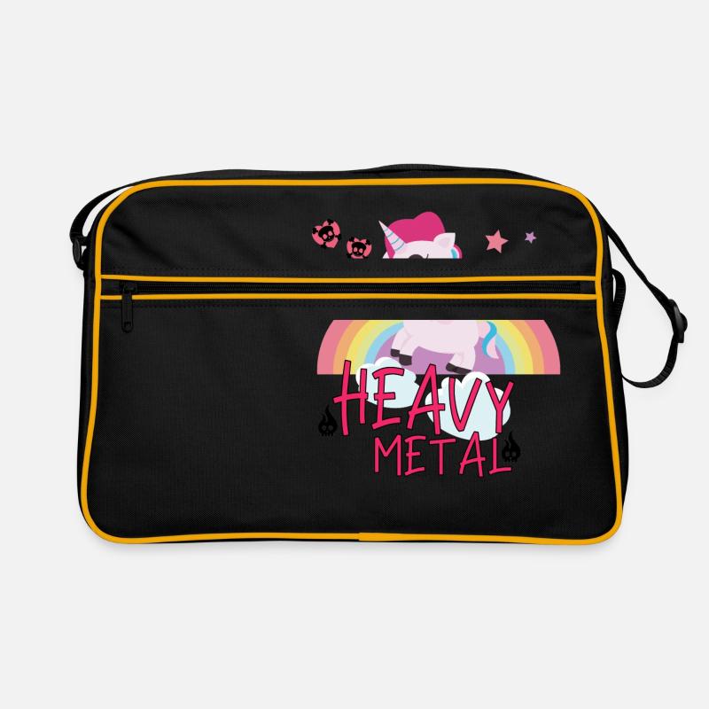 Heavy Metal Einhorn Geschenk Glitzer Pferde - Retro Tasche - Schwarz/Gold