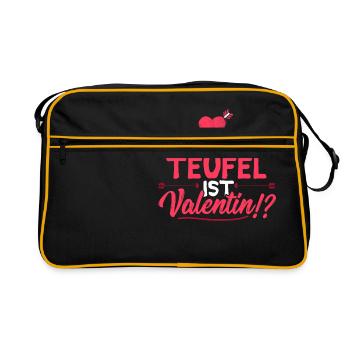 Wer zum Teufel ist Valentin? - Valentinstag Liebe - Retro Tasche - Schwarz/Gold - Vorne