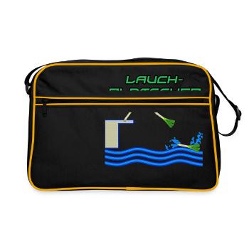 Lauchplatscher - Lustiges Wortspiel - Retro Tasche - Schwarz/Gold - Vorne