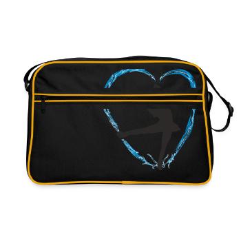 Eisblaues Herz und ein Mädchen Eis Tanz Figurlauf - Retro Tasche - Schwarz/Gold - Vorne