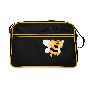 flotte biene, be happy - Retro Tasche - Schwarz/Gold - Vorne