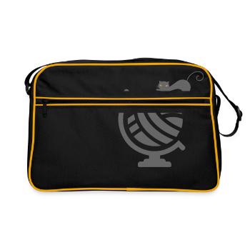Cute Cat on Globe - Retro Tasche - Schwarz/Gold - Vorne