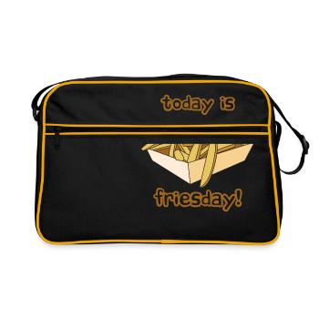 Pommes Fritten Geschenk Essen fastfood diät - Retro Tasche - Schwarz/Gold - Vorne