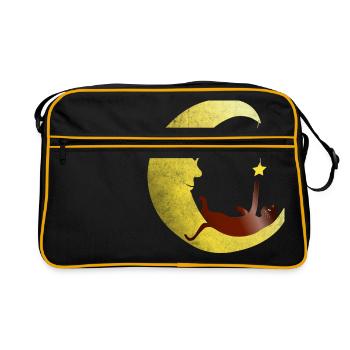 Chat joue dans la lune avec une étoile - Sac Retro - noir/or - Devant