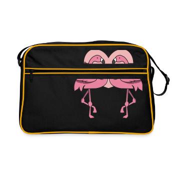 Heart Flamingo in love gift pink exotic - Retro Bag - black/gold - Front