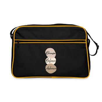Dream Believe Achieve Boho Aesthetic Minimal Tee - Retro Tasche - Schwarz/Gold - Vorne