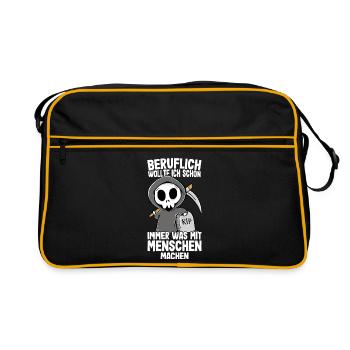 Beruflich wollte ich was mit Menschen Sensenmann - Retro Tasche - Schwarz/Gold - Vorne