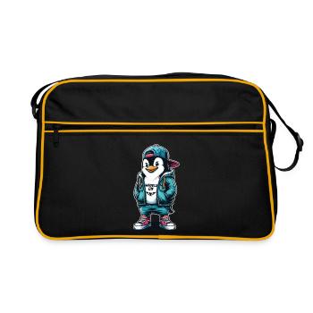 Hipster Penguin Waddle On with Style - Retro Bag - black/gold - Front