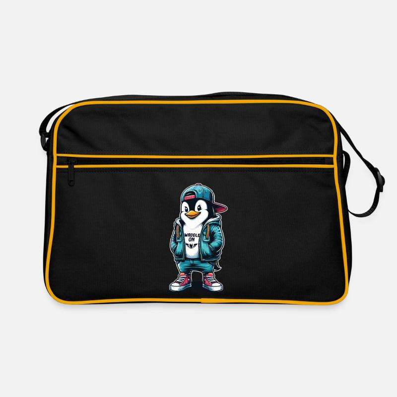 Hipster Pinguin Waddle On mit Stil Retro Tasche
