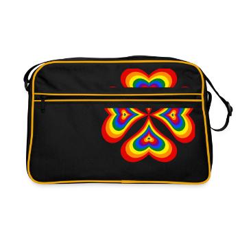 Fleur de coeurs arc-en-ciel (LGBT) - Sac Retro - noir/or - Devant