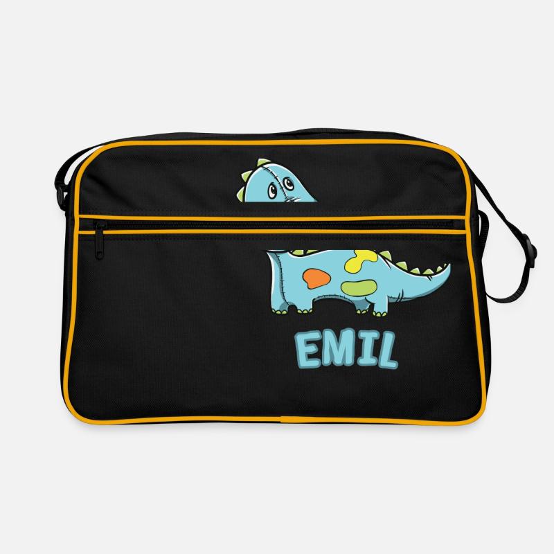 Dinosaurier lustig Kind Emil Geschenk Geburtstag - Retro Tasche - Schwarz/Gold
