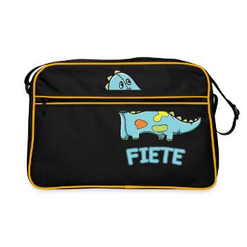 Dinosaurier lustig Kind Fiete Geschenk Geburtstag - Retro Tasche - Schwarz/Gold - Vorne