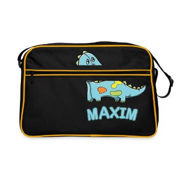 Dinosaur funny kid Maxim gift birthday - Retro Bag - black/gold - Front