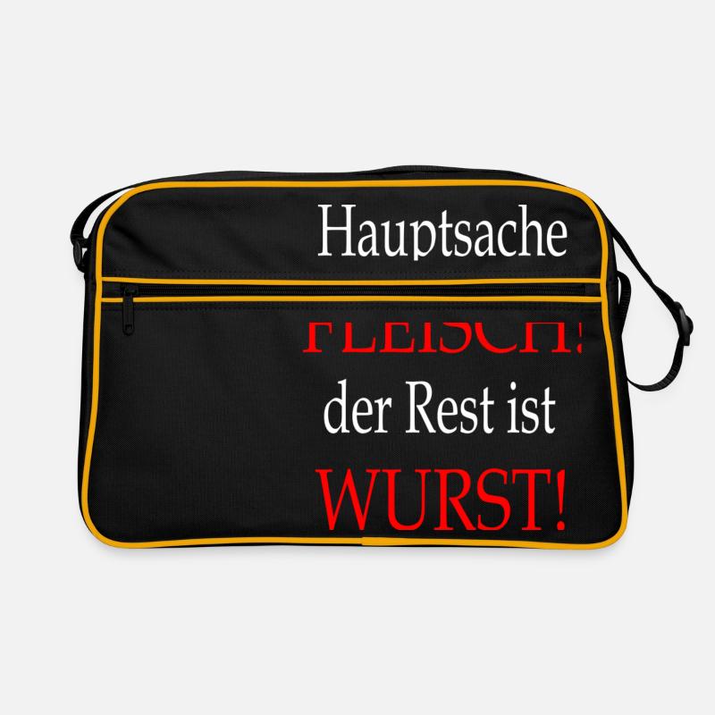 Hauptsache Fleisch - T-Shirt Sprüche - Retro Tasche - Schwarz/Gold
