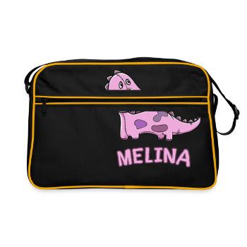 Dinosaur funny child melina birthday gift - Retro Bag - black/gold - Front