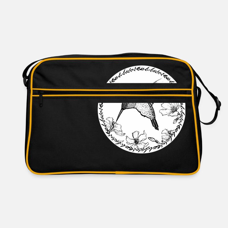 Kolibri Blüten Kreis - Retro Tasche - Schwarz/Gold