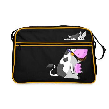 Mulling cartoon cow - Retro Bag - black/gold - Front