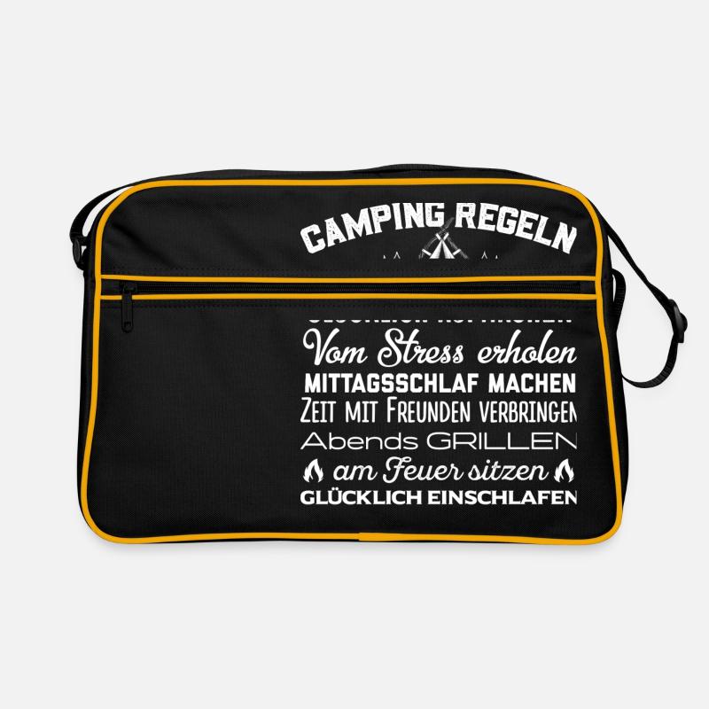 Camping Regel Zelten Urlaub Ferien Camper Geschenk - Retro Tasche - Schwarz/Gold