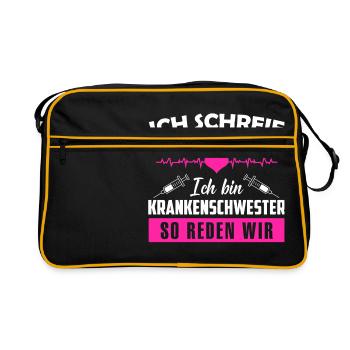 Krankenschwester Shirt · Pflege · nicht schreien - Retro Tasche - Schwarz/Gold - Vorne