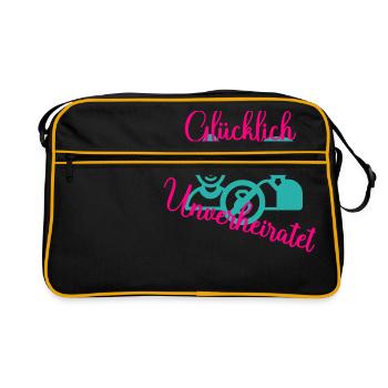 Unverheiratet & Glücklich - Retro Tasche - Schwarz/Gold - Vorne