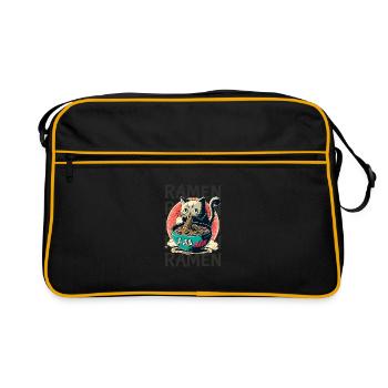 Ramen Katze Kawaii Nudeln Japanische Ramen Katze - Retro Tasche - Schwarz/Gold - Vorne
