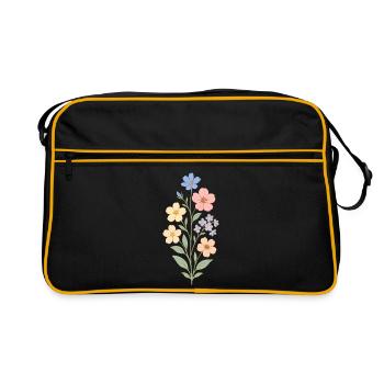 Bouquet aquarelle fleurs pastel - Sac Retro - noir/or - Devant
