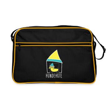 Lustige Hunde Hütte mit Hut (b) - Retro Tasche - Schwarz/Gold - Vorne