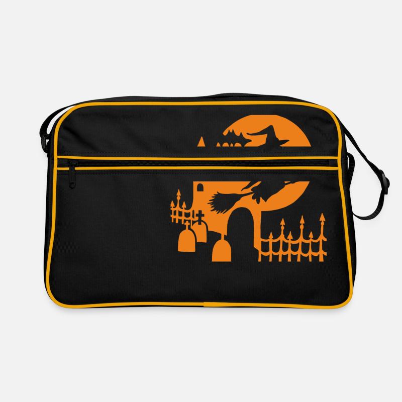 Halloween - Sorcière Cimetière - Orange - Sac Retro - noir/or