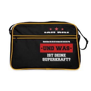 Ich bin Lehrerin und was ist deine Superkraft? - Retro Tasche - Schwarz/Gold - Vorne