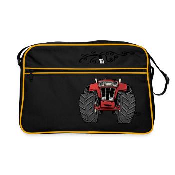 0143 roter Traktor 1255 - Retro Tasche - Schwarz/Gold - Vorne