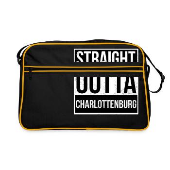 Straight Outta Charlottenburg! | Berlin Shirt - Retro Tasche - Schwarz/Gold - Vorne