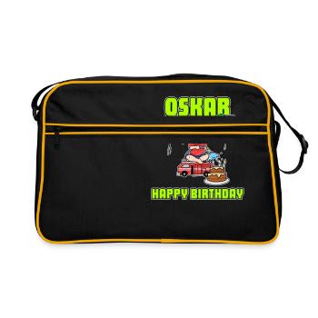 Geburtstag Feuerwehr Oskar Geschenk Birthday - Retro Tasche - Schwarz/Gold - Vorne