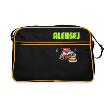 Feuerwehr Aleksej Geschenk - Retro Tasche - Schwarz/Gold - Vorne